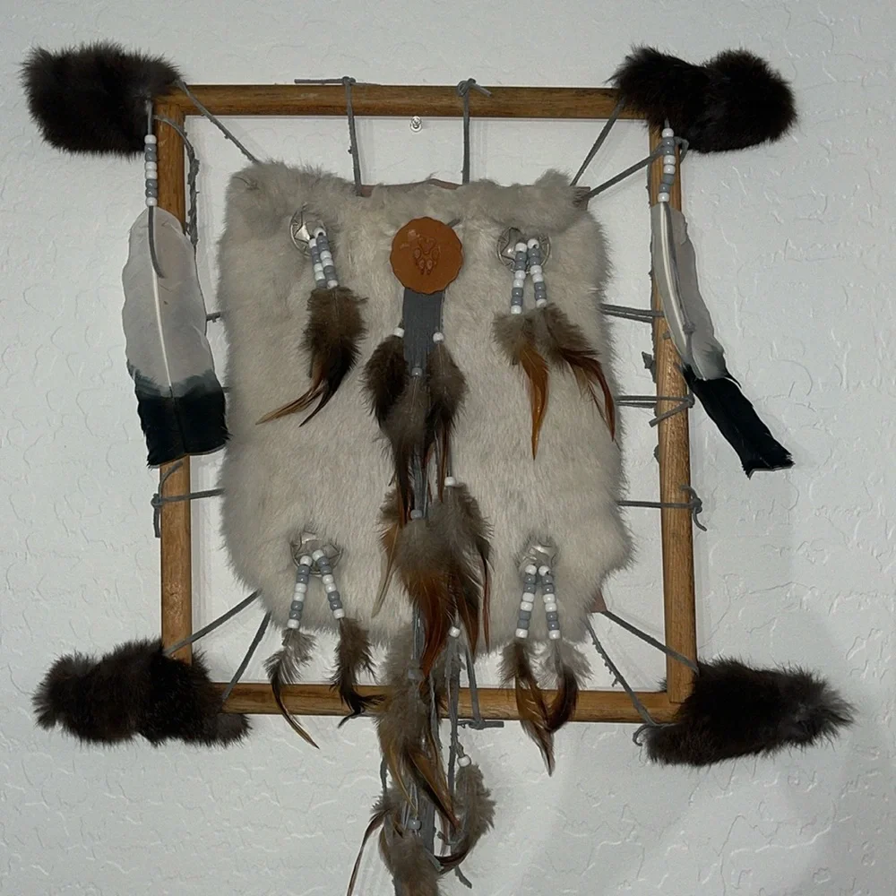 Handmade Dream Catcher Western home Decor Native American Leather Fur Feather